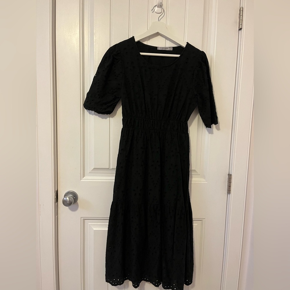 Black eyelet midi dress